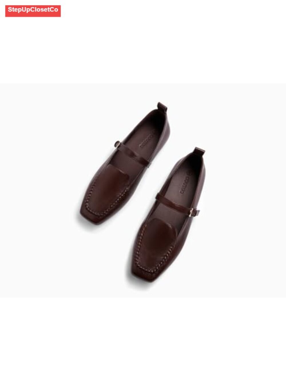 Faux Leather Mary Jane Ballet Flats Square Toe Cushioned Slip On Work - Picture 5 of 6